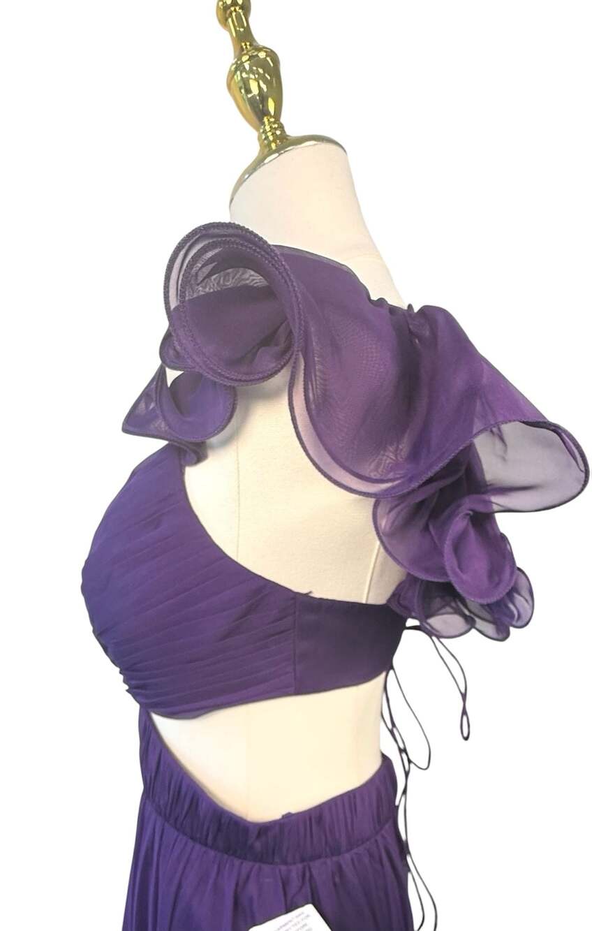 Mac Duggal Size 6 Purple Ruffle Cutout Maxi Dress - Picture 12 of 16